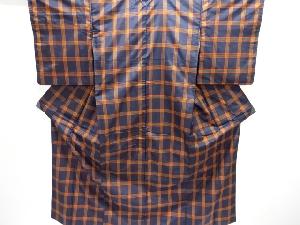 アンティーク　格子織り出し米沢紬着物アンサンブル